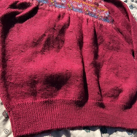 Vintage Susan Bristol Pure Wool Hand Embroidered Sweater Cardigan Burgundy L - Picture 14 of 17